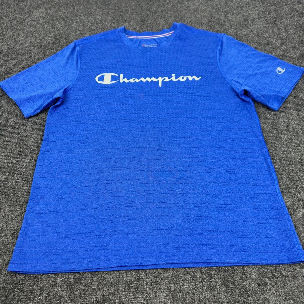 Champion Mens Blue Athletic Script Logo T-Shirt Medium Y711 GUX